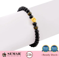 Gelang Emas Tali Kristal Hitam Rusela Flower Gold 23K Semar Nusantara