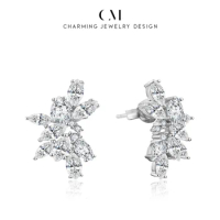 CHARMING Luxury Solid 10K 14K 18k Au585 Gold Moissanite Stud Earrings for Women Wedding Engagement Party Gift Pass Diamond Test