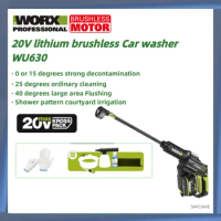 WORX 20V Brushless Hydroshot WU630 Crodless Car Washer Rechargeable High Pressure High Flow Spray gun Portable Cleaner Washing