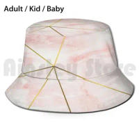 Pink Marble Gold Geometric Pattern Sun Hat 3233 Bucket Hat Pink Marble Pink Marble Gold Gold Foil Gold
