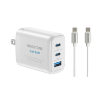【GIGASTONE 立達】GaN 65W氮化鎵Type-C三孔快充充電器+C to C充電傳輸線(iPhone16/Macbook/Switch充電頭)