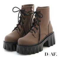 D+AF 獨特升級．升級版鋸齒厚底綁帶短靴＊棕