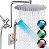 Shower Head,3 Water Temperatures-LED Light Reminder,12'' Adjustable Upgraded Extension Arm,Filtered High Pressure Shower Head