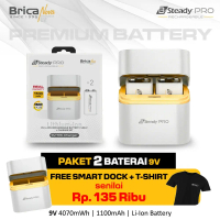 Brica B-Steady PRO 9V x2 Li-Ion Rechargeable Battery with Charger Dock - Premium Battery - Free T-Sh