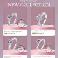 CAM&CO Cincin Wanita Elegant Design Moissanite Diamond Ring Original Premium White Gold Rhodium Plat