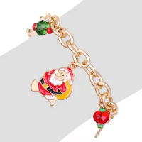 Fashionable Santa Crutches Beaded Bracelet Golden Alloy Christmas Tree Elk Bracelet Accessories for Women Christmas Gift