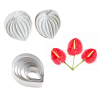 8PCS Anthurium Flower Veiners &amp;Cutters Cake Molds Silicone Chocolate Sugar Paper Clay תבנית סיליקון Cake Decorating Tools