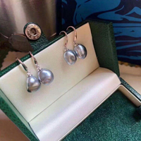 DIY珍珠配件 S925純銀珍珠耳釘空托 簡約百搭耳勾 配8-10mm圓珠