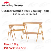 Naturehike Glamping Kitchen Rack Folding Cooking Wooden Table 195x38x97cm Widen Desktop With Notch Picnic Cookware Storage Shelf