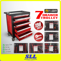 PRODIY 198PCS 7 Drawer Storage Set Trolley Workshop Tool Cabinet Storage Heavy Duty Tool Cart Storag