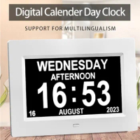 7 inch Digital Calendar Alarm Clock with 4 Alarm Options&amp;10 Languages,Photo Frame Media Player,large Dementia Alzheimers Clock