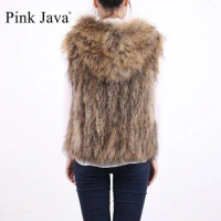 pink java QC8038 QCFURS real raccoon fur knitted hoodie vest gilet colorfur multi color vest
