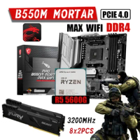 MSI B550M MORTAR MAX WIFI DDR4 Motherboard AM4 Combo With AMD Ryzen 5 5600G Processor Kit Fury 16G 3200MHz DDR4 Memory Crossfire