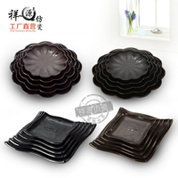 仿瓷餐具黑色印花磨砂四方料理燒烤盤自助盤子日式壽司涼菜盤