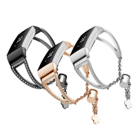 優樂悅~適用fitbit charge 3智能手表 iwatch 鏤空金屬不銹鋼表帶腕帶