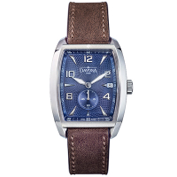 DAVOSA Evo 1908 復刻獨立酒桶小秒針手錶-立體藍面x咖啡皮帶/36mm