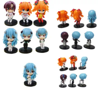 6Pcs/set 10CM Anime NEON GENESIS EVANGELION EVA Asuka Ayanami Rei Q version Kawaii Figure PVC Model Toys Doll Ornaments Gifts