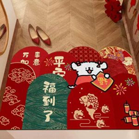 新年可裁剪絲圈入戶門墊喜慶紅色玄關腳墊可裁剪刮泥蹭土地墊耐髒