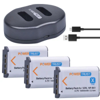 3Pcs 1600mAh NP-BX1 NP BX1 Battery +Dual USB Charger for Sony DSC-RX100 DSC-WX500 HX300 WX300 HDR AS100v AS200V AS15 AS30V AS300
