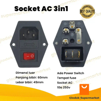 Socket AC 3 in 1 Saklar Fuse Holder Switch 250V AC 10A