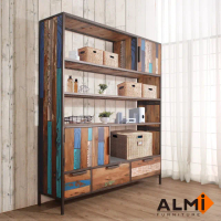 【ALMI】SYZ RECYCLED-BOOKSHELVES 雙門三抽船板復古書架(書架)