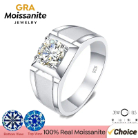 Cincin Perkahwinan Moissanite Lelaki, 2CT, Perak 925 Sterling, Bersalut Platinum 18K, Jalur Pertunan