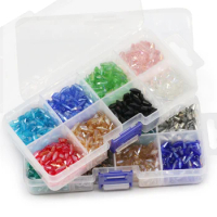 4/6/8mm Mixed Round Cracked Crystal Glass Beads Set Lobster Clasp Rings  Hook Box for