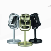 Audio Mic Retro Microphone Prop Vintage Mic Universal Stand Compatible Live HD Sound Karaoke Studio Recording Simulation Prop