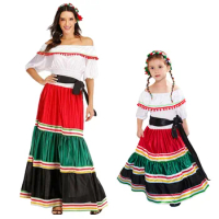 Festival Senorita Costume Mexican Fiesta Jalisco Lace Dress Women Girls Kid Cinco De Mayo Dress Dance Halloween Child Outfit