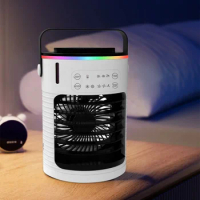 portable cooling fan , Mini evaporative air cooler, 7 color LED lights 1/2/3 H timer 3 wind speed and USB air conditioning
