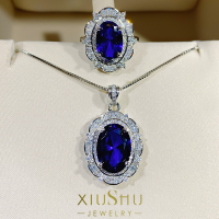 歐美鑲嵌藍寶石套裝戒指女紅寶石大款鍍金仿真級別高爆閃