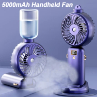 Handheld Fan 5000mAh USB Rechargeable Portable Misting Electric Fan Spray Fan 5-Speed Mini Fan with LED Digital Display