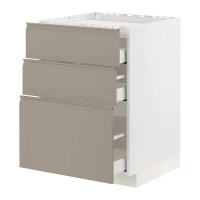 METOD/MAXIMERA 爐具底櫃附3面板/3抽屜, 白色/upplöv 消光/深米色, 60x60x80 公分