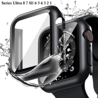 Glass+Case For Apple Watch Ultra 9 8 7 6 se 5 4 3 2 Screen Protector Cover Case iWatch Series 49mm 45mm 41mm 44mm 40mm 42mm 38mm