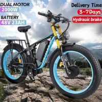 Fat Tire Dual Motor Electric Bike, Lithium Battery, 2 Wheel Drive E-Bike, 26 "x 4.0", 2000W Motor, 23AH mountain cross country