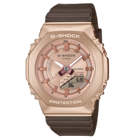 CASIO卡西歐  G-SHOCK 優雅奢華 蜜桃粉金 個性棕 金屬錶殼 八角形錶殼 GM-S2100CB-5A_40.4mm