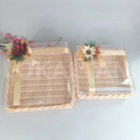 Nampan Rotan Kotak Mika/ Nampan Hantaran/ Nampan Kue mika 30 & 25 CM + Bunga Rustic C