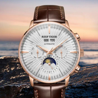 Reef Tiger/RT Luxury Automatic Mechanical Men's Watches Complete Calendar Multifunction Watch Sapphire Mirror Waterproof Clock