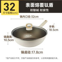 內地直送 - 炊大皇不粘鍋|炒鍋|家用有鈦聚油平底不沾鍋|電磁爐燃氣灶炒菜鍋|【32CM帶蓋】鈦不粘層 不易凸底 2-6人用（平行進口）