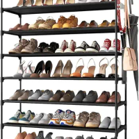 9-Tier Tall Shoe Rack for Closet - Shoe Organizer with Hook Rack, Large-Capacity of 36-45 Pairs, storage cabinet shoe rack