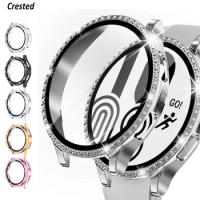 Glass+Case for samsung Galaxy watch 5 4 44mm 40mm Accessories Bling Diamond PC bumper+Screen protector Galaxy watch4 cover