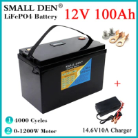 12V 100Ah Lifepo4 Rechargeable battery pack LCD For Electric Boat Home inverter Solar Storage EV RV UPS Toy car+14.6V10A Charger
