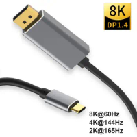 8K 60Hz 4K 144Hz Aluminum Alloy Data Line USB C to DP Cable Type-C to Displayport 1.4 Video Cord For Laptop PC HDTV Projector