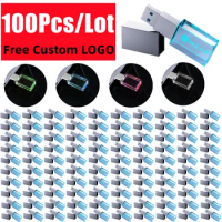 100Pcs/Lot Free Custom Laser Engraving LOGO Color LED Light Silver Crystal USB High-speed Flash Drive 128GB 64GB 32GB 16GB 8GB