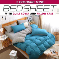 [ SG Local Seller ]  Luxury Reversible  2 Colours Tone Design Fitted Bedsheet with Quilt cover set★ 