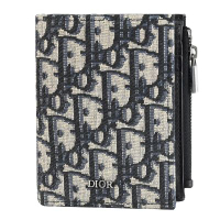 Christian Dior Oblique 滿版緹花直式對開式零錢短夾(深藍)