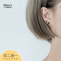 s925純銀黑色圓球耳釘耳棒女韓國簡約個性氣質百搭小耳環耳飾品1入