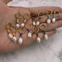 Stainless Steel Natural Pearls multicolor Millet beads Miyuki Handmade Dangle Earrings for Woman