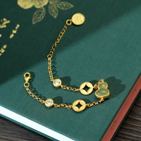 925純銀天然和田玉青玉福祿雙喜葫蘆手鏈古法銀中國風復古飾品