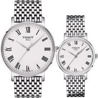 【TISSOT 天梭】官方授權 Everytime 羅馬經典情侶手錶 對錶 送行動電源(T1434101103300+T1432101103300)